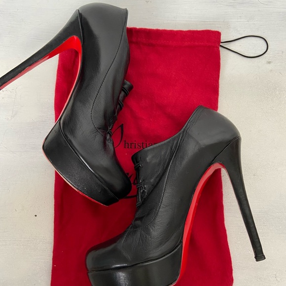 Christian Louboutin Military Black Leather Platform Booties - Picture 6 of 8